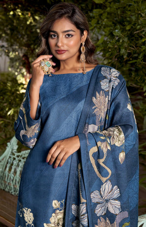 DRAVINAM Trends Women's winter wear unstitched hand work Woollen Pashmina Suit Dress Material with Pashmina Printed Shawl Dupatta