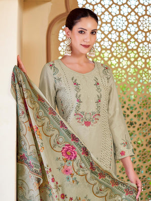 DRAVINAM Trends Kurti 2.50 mtrs,Pure Cotton Solid (2.7 m), Pure Cotton Mal Mal Print Dupatta (2.25 m)|Green