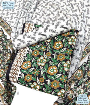 DRAVINAM Trends Unstitched Jaipuri Handmade Traditional Kalamkari Print Soft Cotton Dress Material with Cotton Dupatta