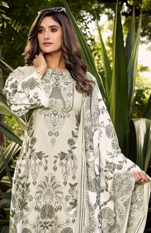 DRAVINAM Trends Women's Unstitched Cotton Suit Dress Material -Embroidered Digital Print Top II Plain Bottoms II Digital Print Dupatta