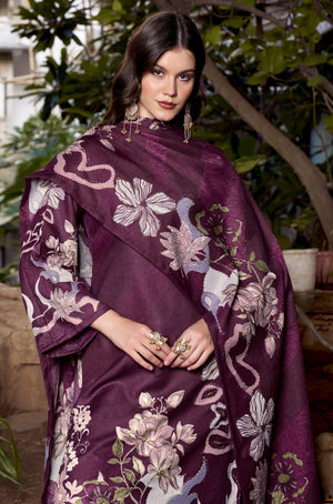 DRAVINAM Trends Women's winter wear unstitched hand work Woollen Pashmina Suit Dress Material with Pashmina Printed Shawl Dupatta