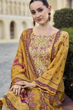 DRAVINAM Trends Women's Unstitched Pakistani Digital Print Embroidered Pure Cotton Salwar Suit Dress Materials with Cotton Embroidered Cutwork Dupatta