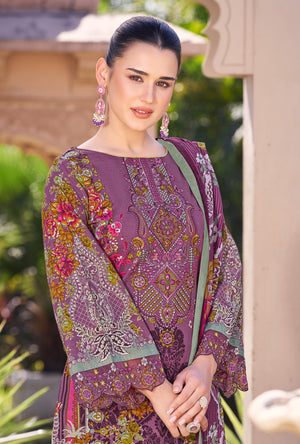 DRAVINAM Trends Women's Unstitched Salwar Suit Dress Material - Pure Cambric Cotton Pakistani Print Embroidered Kameez II Pure Cotton Bottoms II Pure Cotton Dupatta