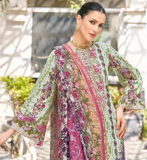 DRAVINAM Trends Cambric Cotton Pakistani Embroidered Suit Dress Material with Unstitched Bottoms and Cotton Dupatta