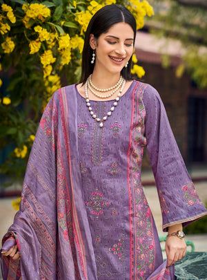 DRAVINAM Trends Kurti 2.50 mtrs,PURE COTTON SOLID DYED (2.7 m),PURE VISCOSE LAWN MULMUL DIGITAL PRINT BOX PALLU|Purple