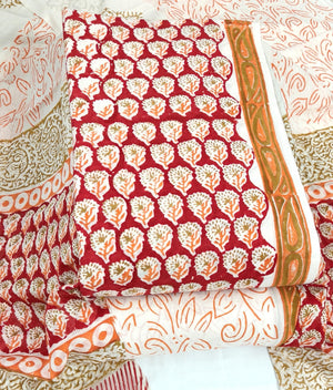 DRAVINAM Trends Hand Block Print Jaipuri Cambric Unstitched Cotton Suit Dress Material for Women with Mulmul Cotton Hand Printed Dupatta