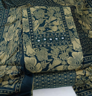 DRAVINAM Trends Women's Printed Embroidered and Hand Work Premium Cotton Jaipuri Unstitched Salwar Suit Dress Material with Mulmul Cotton Dupatta