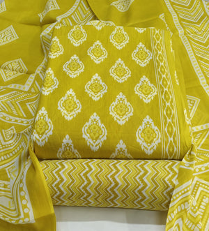 DRAVINAM Trends Jaipuri Print Cambric Cotton Unstitched Salwar Suit Dress Material for Women with Mulmul Cotton Dupatta