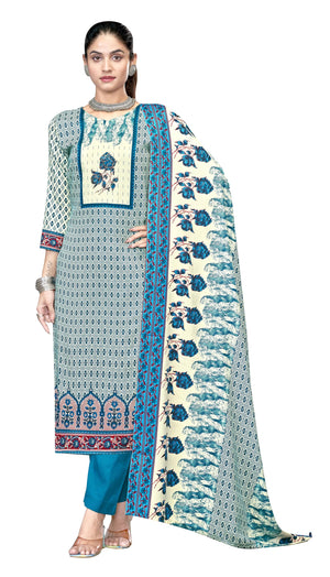 DRAVINAM Trends Pashmina Spun Digital Style Printed Unstitched Salwar Suit for Women with Siroski Work and Twill Printed Shawl Dupatta