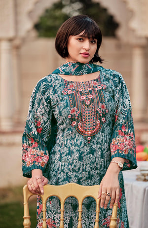 DRAVINAM Trends Women's Unstitched Pure Cotton Suit Dress Material with Heavy Lining Embroidered | Stylish Pure Cotton Print Dupatta & Solid Bottoms