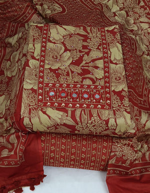 DRAVINAM Trends Women's Printed Embroidered and Hand Work Premium Cotton Jaipuri Unstitched Salwar Suit Dress Material with Mulmul Cotton Dupatta