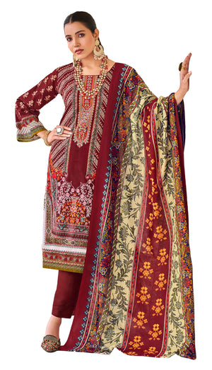 DRAVINAM Trends Lawn Cotton Pakistani Embroidered Suit Dress Material with Unstitched Bottoms and Cotton Dupatta