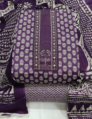 DRAVINAM Trends Women's Printed Embroidered and Hand Work Premium Cotton Jaipuri Unstitched Salwar Suit Dress Material with Mulmul Cotton Dupatta