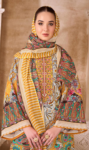 DRAVINAM Trends Unstitched Pakistani Embroidered Pure Cambric Cotton Salwar Suit Dress Materials with Cotton Dupatta