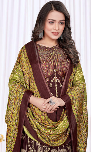 DRAVINAM Trends Printed Pashmina Unstitch Salwar Suit Dress Material with Printed Shawl Dupatta