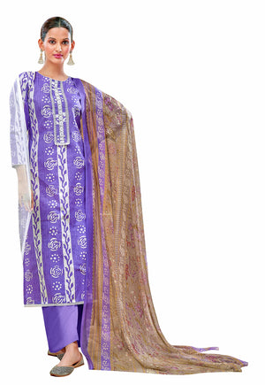 DRAVINAM Trends Women's Cotton Printed Unstitiched Dress Material (purple)