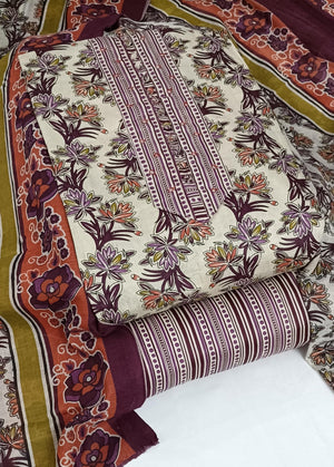 DRAVINAM Trends Women's Cambric Cotton Dress Material | Unstitch Kalamkari Printed Suit Set with Cotton Dupatta