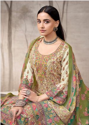 DRAVINAM Trends Women's Winter Wear Pure Viscose Woolen Pashmina Digital Kani Printed Swaroski Work Unstitch Salwar Suit Dress Material with Pure Digital Viscose Pashmina Woolen Warm Shawl Dupatta