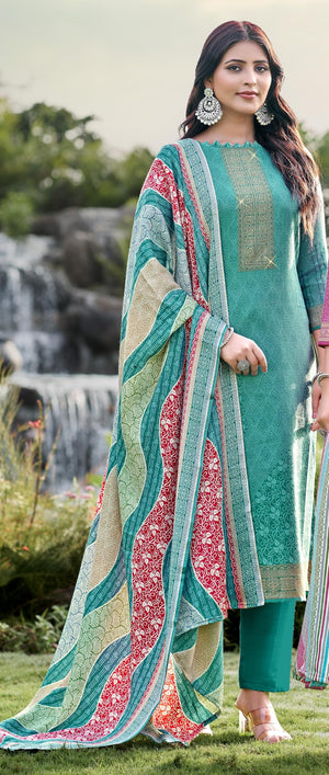 DRAVINAM Trends Women's Printed Siroski Work Pashmina Unstitch Salwar Suit Dress Material with Printed Twill Pashmina Warm Shawl Dupatta