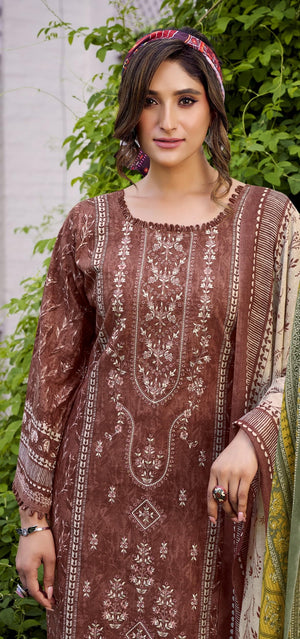 DRAVINAM Trends Unstitched Karachi Lawn Cotton Pakistani Digital Printed Embroidered Suit Dress Material with Unstitched Bottoms and Cotton Dupatta