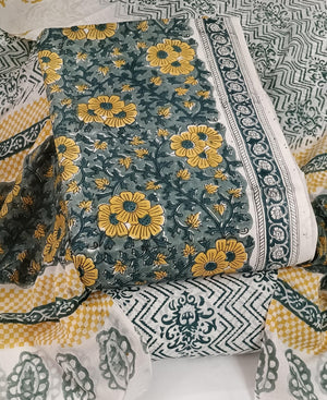 DRAVINAM Trends Hand Block Dabu Print Indigo Cambric Unstitched Cotton Suit Dress Material for Women with Mulmul Cotton Hand Printed Dupatta