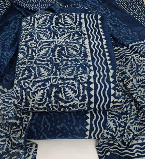 DRAVINAM Trends Hand Block Print Sanganeri Cambric Unstitched Cotton Suit Dress Material for Women with Mulmul Cotton Hand Printed Dupatta