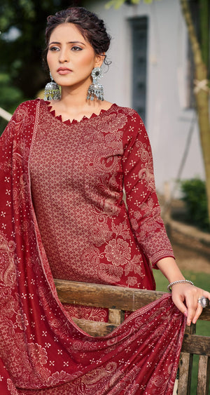 DRAVINAM Trends Women's Printed Spun Pashmina Unstitch Salwar Suit Dress Material with Printed Twill Pashmina Warm Shawl Dupatta