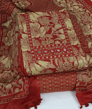 DRAVINAM Trends Women's Printed Embroidered and Hand Work Premium Cotton Jaipuri Unstitched Salwar Suit Dress Material with Mulmul Cotton Dupatta