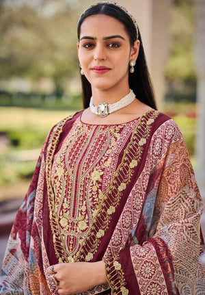 DRAVINAM Trends Women's Unstitched Salwar Suit Dress Material - Cotton Digital Printed Organza Embroidered Kameez II Unstitch Bottoms II Cotton Dupatta