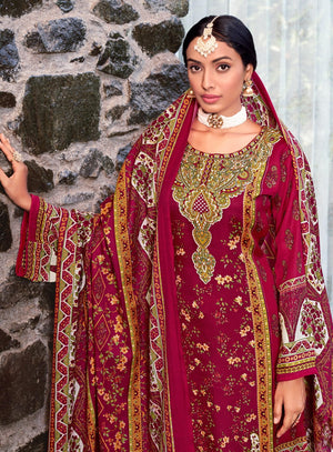 DRAVINAM Trends Women's Unstitched Pakistani Printed Pashmina Woolen Winter Salwar Suits Dress Materials with Shawl Dupatta