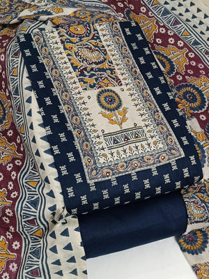 DRAVINAM Trends Women's Cambric Cotton Dress Material | Unstitch Kalamkari Printed Suit Set with Cotton Dupatta