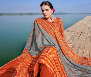 DRAVINAM Trends Women's Pure Pashmina Printed and Embroidered Suit Dress Material with Pure Pashmina Dobby Printed Shawl