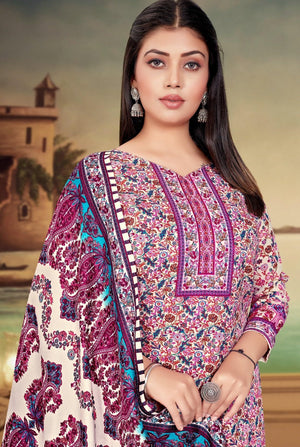DRAVINAM Trends Women's Kashmiri Kani Printed Woolen Pashmina Unstitch Salwar Suit Dress Material with Printed Woolen Warm Shawl Dupatta