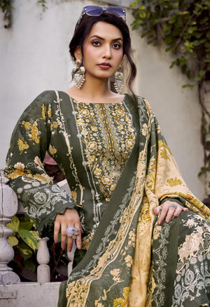DRAVINAM Trends Women's winter wear unstitched embroidered Woollen Pashmina Suit Dress Material with Pashmina Printed Shawl Dupatta