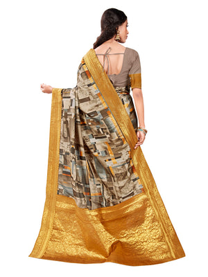 DRAVINAM Trends Printed silk saree with Jacquard Border and Blouse Piece (Grey)