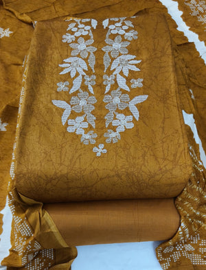 DRAVINAM Trends Women's Pure Cotton Embroidered Unstitched Dress Material with Printed Muslin Dupatta