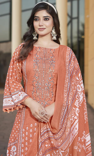 DRAVINAM Trends Women's Pure Lawn Cotton Pakistani Embroidered Suit Dress Material with Unstitched Bottoms and Cotton Dupatta