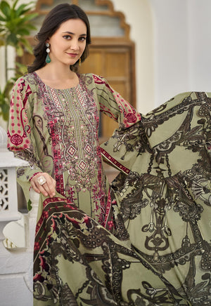 DRAVINAM Trends Women's Unstitched Salwar Suit Dress Material - Cotton Digital Printed Organza Embroidered Kameez II Solid Bottoms II Printed Dupatta
