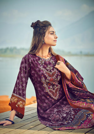 DRAVINAM Trends Women's Unstitched Premium Cotton Suit Material - Soft Digital Printed Embroidered Kameez II Matching Bottoms II Malmal Printed Dupatta