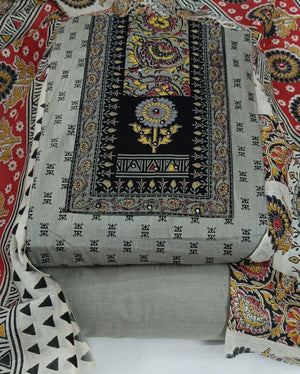 DRAVINAM Trends Women's Cambric Cotton Dress Material | Unstitch Kalamkari Printed Suit Set with Cotton Dupatta