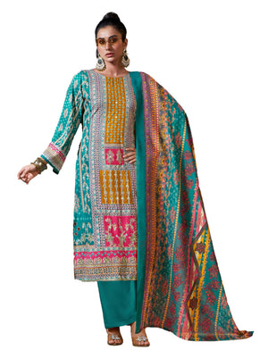 DRAVINAM Trends Women's Unstitched Embroidered Suit Dress Material - Heavy Viscose Rayon Printed Top with Fancy Hand Embroidery (2.5m), Rayon Bottom (2.8m), Cotton Dupatta (2.25m)