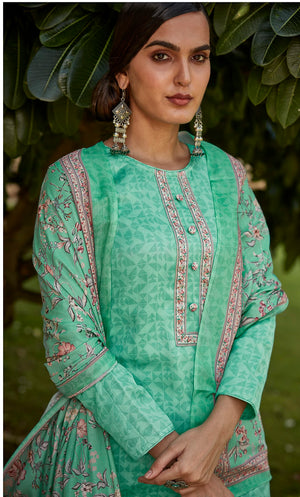 DRAVINAM Trends Women's Unstitched digital Print Embroidered Pure Woollen Pashmina Salwar Suit Dress Material with printed woolen shawl dupatta (Cream)