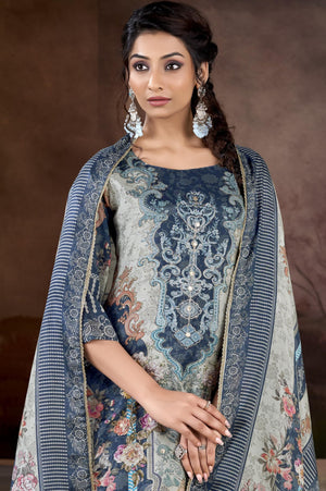 DRAVINAM Trends Pure Viscose Maslin Cotton Digital Printed Heavy Hand Embroidered Suit Dress Material with Unstitched Bottoms and Maslin Printed Dupatta
