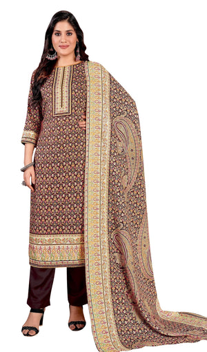 DRAVINAM Trends Women's Unstitched Kaani Digital Print Swaroski Work Spun Pashmina Winter wear Dress Material Fabric for Salwar Suit with printed Pashmina Kashmiri shawl dupatta (Free size)