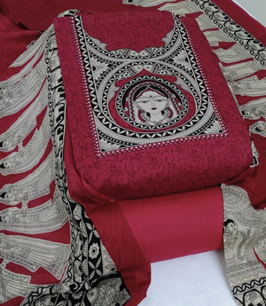 DRAVINAM Trends Women's Handblock Dabu Print Pure Cotton Unstitched Salwar Suit Dress Material with Peacock Motif & Mulmul Dupatta