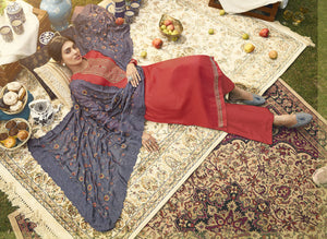 DRAVINAM Trends Women's Pure Tassar Silk Embroidered Palazzo Suit Pakistani Dress Material with Chinon Chiffon Heavy Embroidered and Cutwork Dupatta (Beige Grey and Peach)