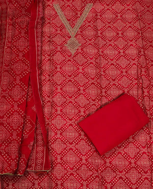 DRAVINAM Trends Womens Modal Silk Unstitched Suit Material with Embroidered Printed Kurta Pant and Dupatta