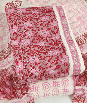 DRAVINAM Trends Hand Block Print Jaipuri Cambric Unstitched Cotton Suit Dress Material for Women with Mulmul Cotton Hand Printed Dupatta
