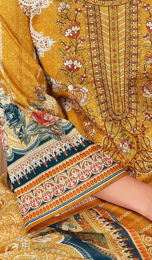 DRAVINAM Trends Lawn Cotton Pakistani Embroidered Suit Dress Material with Unstitched Bottoms and Cotton Dupatta