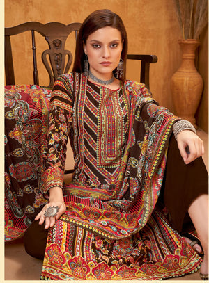 DRAVINAM Trends Women's Unstitched Kashmiri Kaani Print Swaroski work Warm Woollen Pashmina Salwar Suit Dress Material with Pashmina Printed Shawl Dupatta (Free Size_Red)